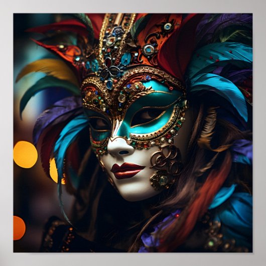 Femme stupéfiante dans mardi gras masque Poster (Devant)