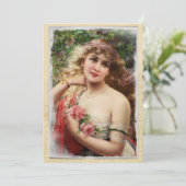 Femme victorienne avec Roses roses rose Carte de f (Debout devant)