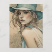 Femme vintage en bleu carte postale (Devant)