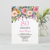 Femmes 80e anniversaire Invitation Fleurs roses (Debout devant)