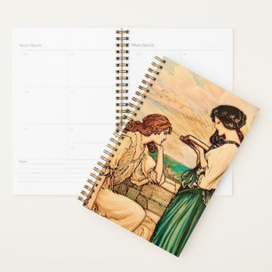 Femmes Art Nouveau lisant au bord de la mer