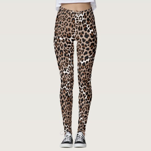 Femmes Brown/blanc/noir Poster de animal Leggings (Devant)