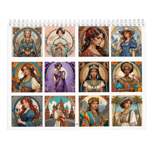 Femmes du monde Mucha Style Calendrier 2025 (Dos)
