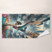 Femmes en action de Breakdancer Silhouette de New (Serviette de bain)