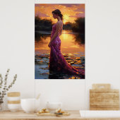 Femmes en Robe Rose Poster Art Imprimer Mur Art (Cuisine)