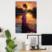 Femmes en Robe Rose Poster Art Imprimer Mur Art (Bureau à domicile)