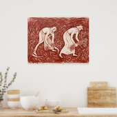 Femmes Moissonnant le Blé Impression Linogravure R (Cuisine)