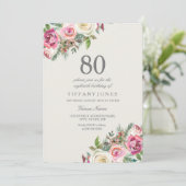 Femmes Roses Blanches 80e anniversaire Invitation  (Debout devant)