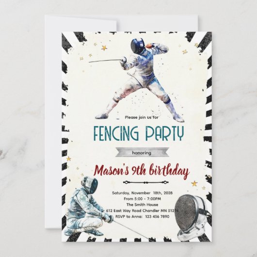 Fencing Birthday party Invitation (Devant)