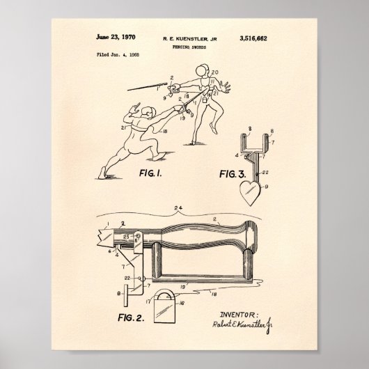 Fencing Swords 1970 Patent Art Old Peper Poster (Voorkant)