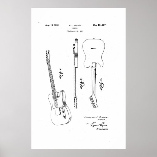 Fender telecaster gitaar patent muur kunst poster (Voorkant)