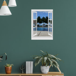 Fenêtre 3D Fake Vue Piscine Poster Art