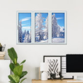 Fenêtre Arbres gelés avec une affiche de vue (Bureau à domicile)