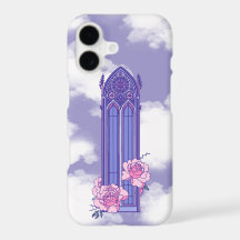 Fenêtre de cathédrale gothique pastel avec pivoine