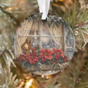 Fenêtre de Noël au Poinsettia enneigé