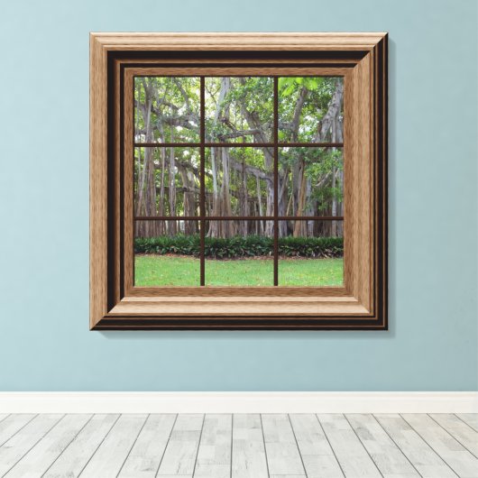 Fenêtre encadrée en bois Faux Vue sur Arbres Toile (Insitu (Plancher de Bois))