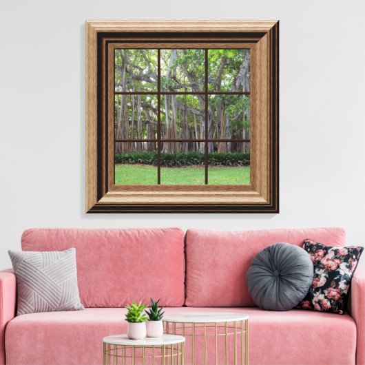 Fenêtre encadrée en bois Faux Vue sur Arbres Toile (Insitu(Salon))
