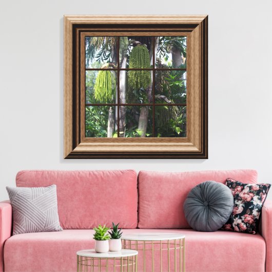 Fenêtre encadrée en bois Faux Vue Tropicale Toile  (Insitu(Salon))
