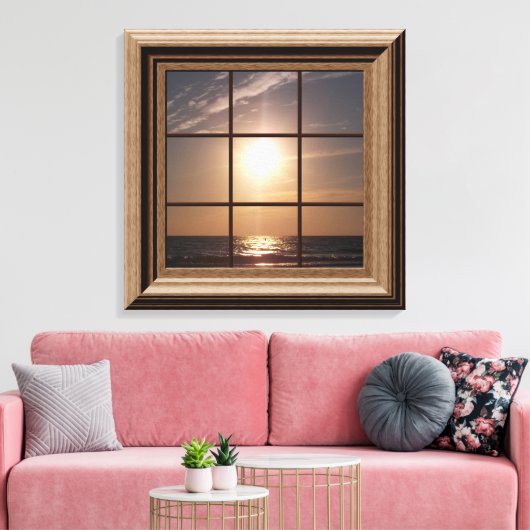 Fenêtre Faux Vue Océan Coucoucher de soleil Toile (Insitu(Salon))