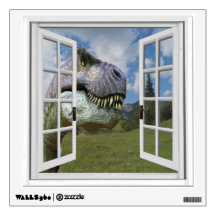 Fenêtre murale de vue de dinosaure de T-Rex fausse