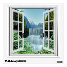 Fenêtre murale de vue pittoresque de cascade