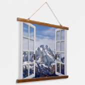 Fenêtre Vue Montagnes neigeuses Tapisserie murale (Angulaire)