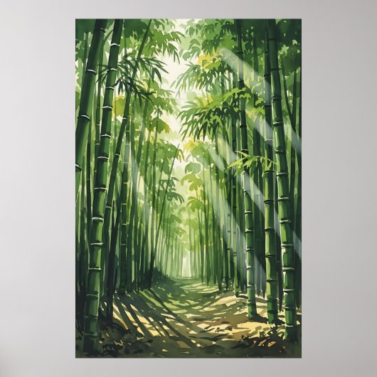 Feng Shui Bamboo Waterverf Schilderij Poster (Voorkant)