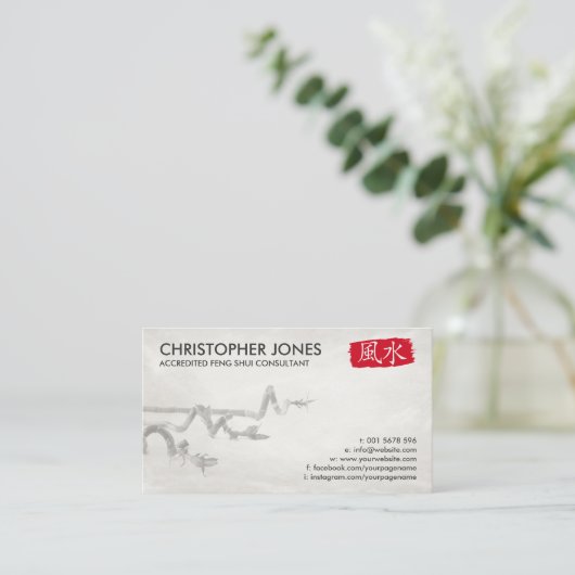 Feng Shui Calligraphy Symbol and Lucky Bamboo Visitekaartje (Staand voorkant)