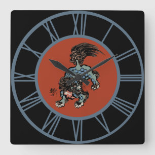 Feng Shui Chinese Shi Leeuw Blauwe Cijfers Vierkante Klok