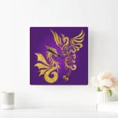 Feng Shui Golden Phoenix & Dragon Clock - paars Vierkante Klok (Huis)