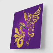 Feng Shui Golden Phoenix & Dragon Clock - paars Vierkante Klok (Hoek)