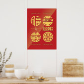 Feng Shui Wall Art - Red four Good Luck Symbols Poster (Keuken)