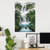 Feng Shui Waterval Schilderij – Wealth Flow Poster (Thuiskantoor)