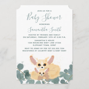 Fennec Fox Baby shower Waterverf groen Kaart