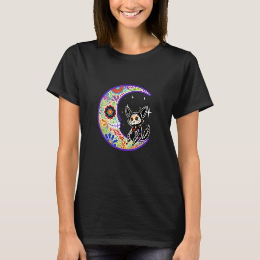 Fennec Fox Dia De Los Muertos Skelet T-shirt (Voorkant)
