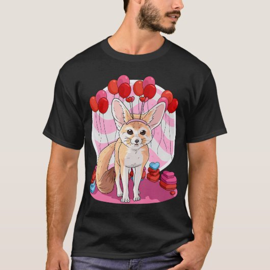 Fennec Fox Heart Valentine Day Decor Gift T-shirt (Voorkant)