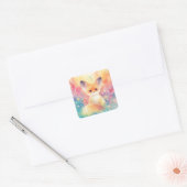 Fennec Fox in een dromerig wildbloemenveld Vierkante Sticker (Envelop)