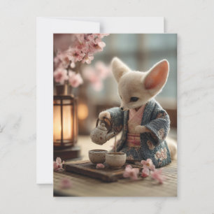 Fennec Fox in een kimono die een theeceremonie uit Briefkaart