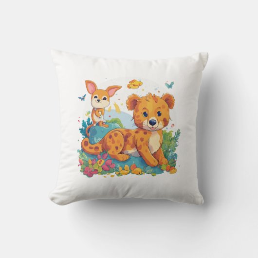 Fennec Fox & Kangaroo Cartoon Pillow Kussen (Voorkant)