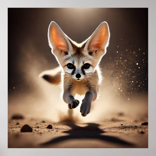 Fennec Fox Running Poster Dynamic Wildlife Art (Voorkant)