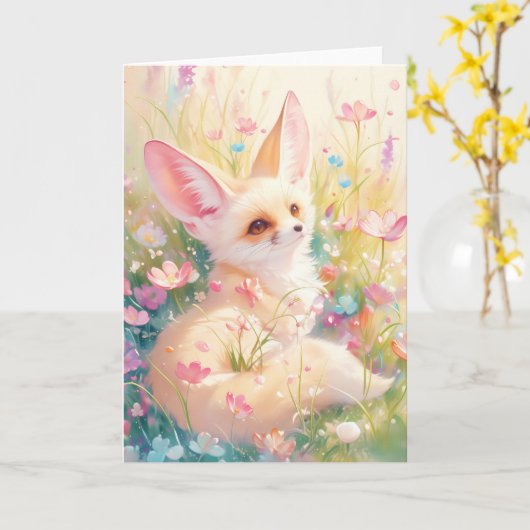 Fennec Fox rust in een bloeiende weide Kaart (Gele Bloem)