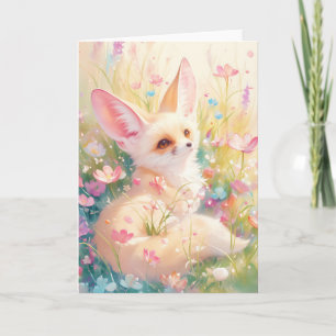 Fennec Fox rust in een bloeiende weide Kaart