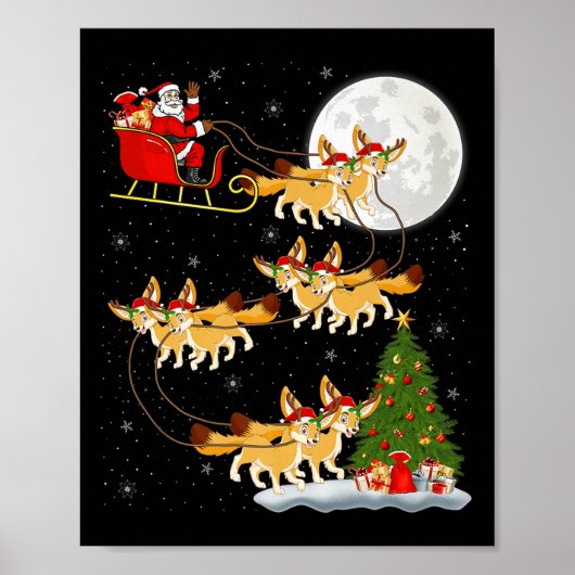 Fennec Fox Santa Sleigh Flying Funny Magical Chris Poster (Voorkant)