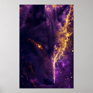 Fenrir Wolf Dark Neon Gothic Cyberpunk Gold Poster