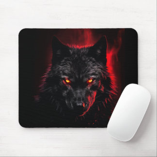 Fenrir - Zwarte Wolf met Rode Ogen Muismat