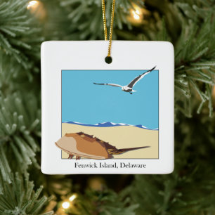 Fenwick Island, DE Hoefijzer Crab Zee Gull Beach Keramisch Ornament