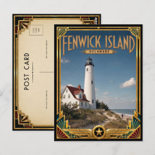 Fenwick Island Delaware Vintage Art Deco Gouden Briefkaart