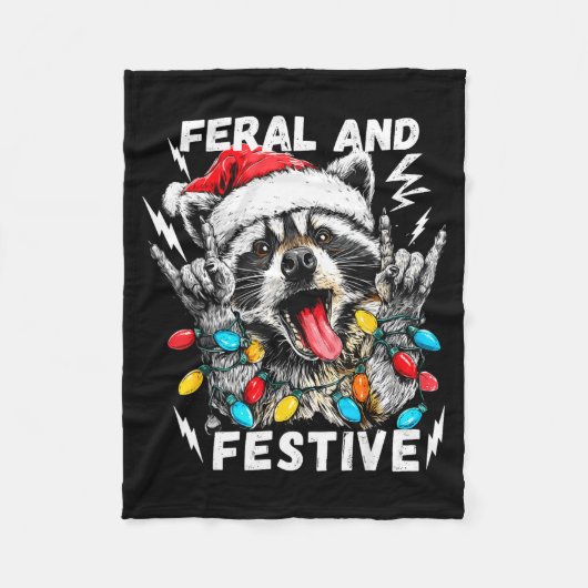 Feral And Festive Funny Christmas Rocker Raccoon S Fleece Deken (Voorkant)