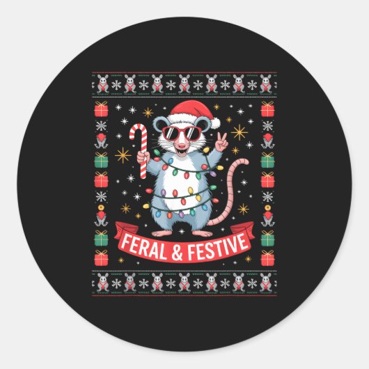 Feral And Festive Ossum Christmas Sweater  Ronde Sticker (Voorkant)