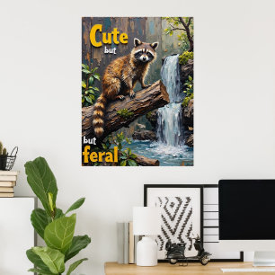 Feral Charm: Portret van een wasbeer Poster